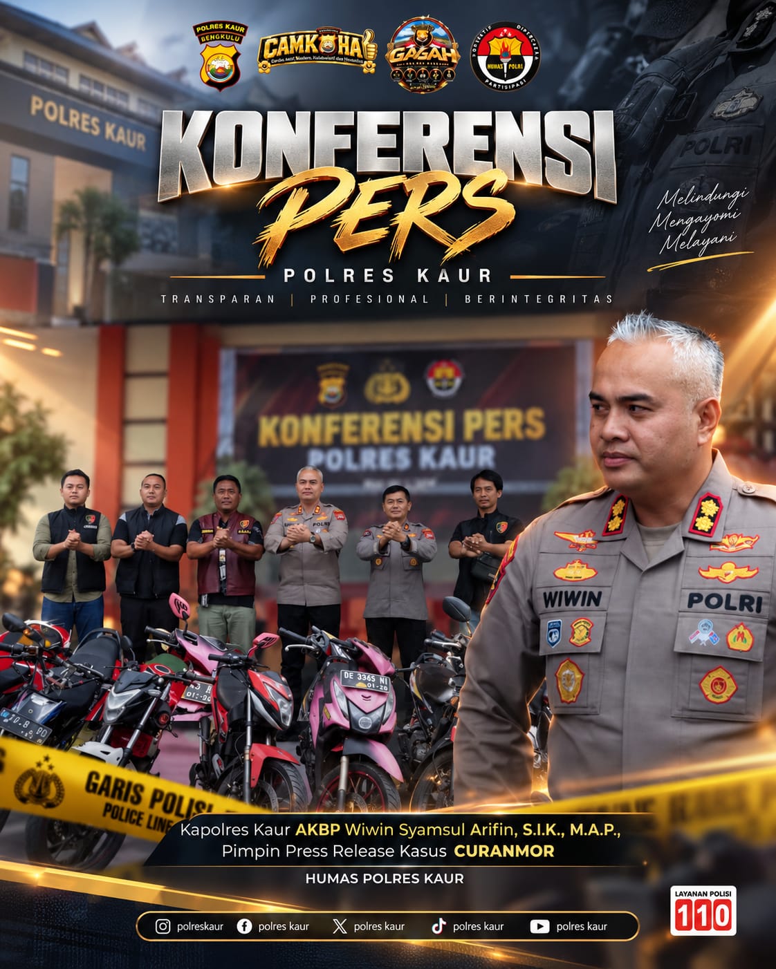 POLRES KAUR UNGKAP 5 KASUS CURANMOR, 2 PELAKU DIBEKUK DAN 8 MOTOR DIAMANKAN